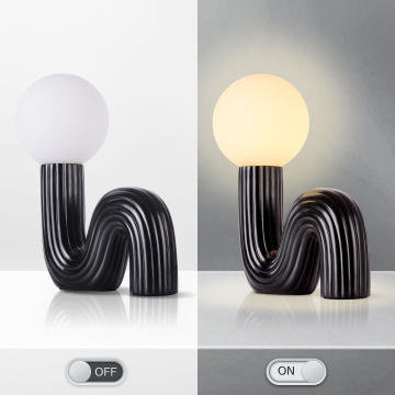 Sculptural Wave Resin Table Lamp with Glass Globe Shade