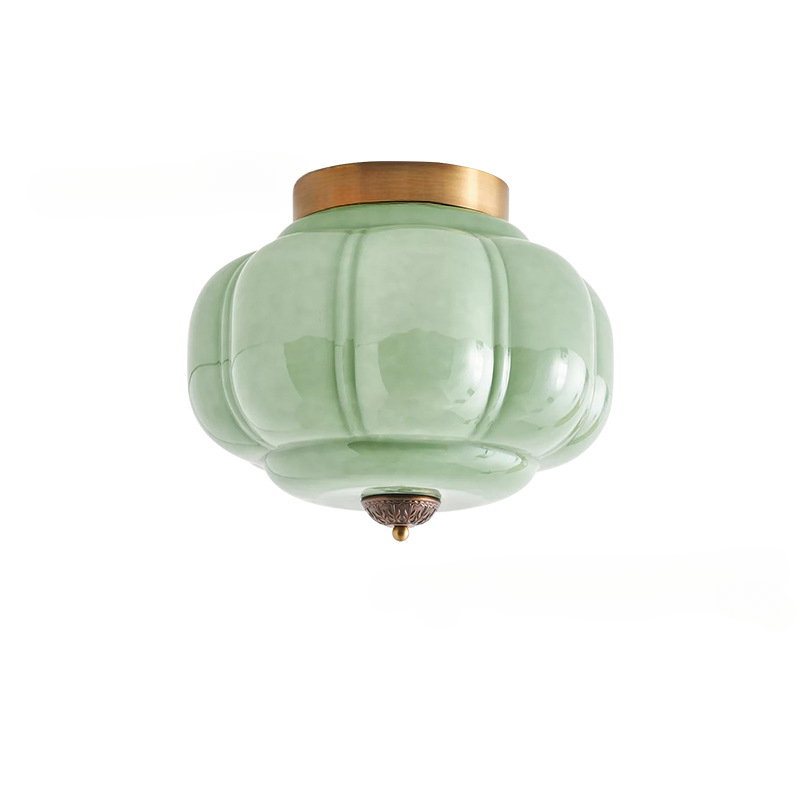 French Glass Vintage Ceiling Light Pumpkin Lantern Lamp