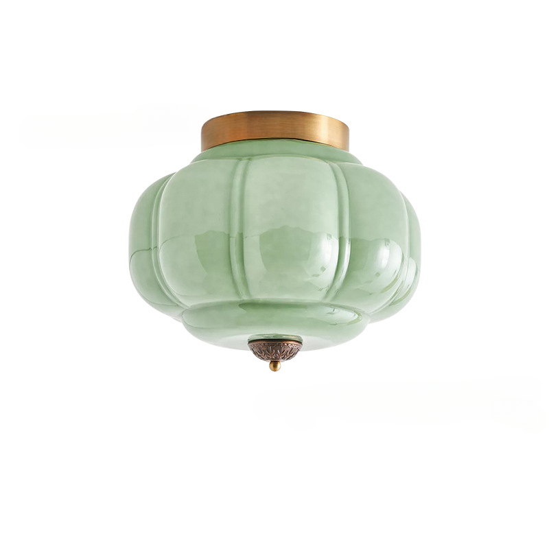 French Glass Vintage Ceiling Light Pumpkin Lantern Lamp