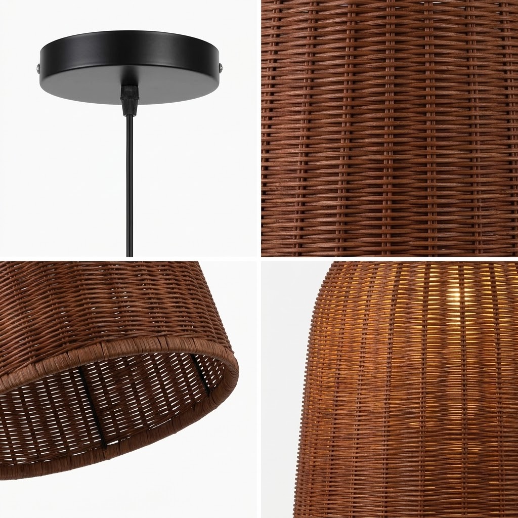 Handcrafted Brown Rattan Dome Pendant Light for Kitchen Island