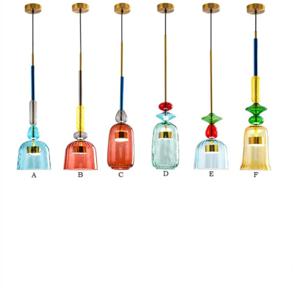 VINTAGE COLORED GLASS PENDANT LIGHT 