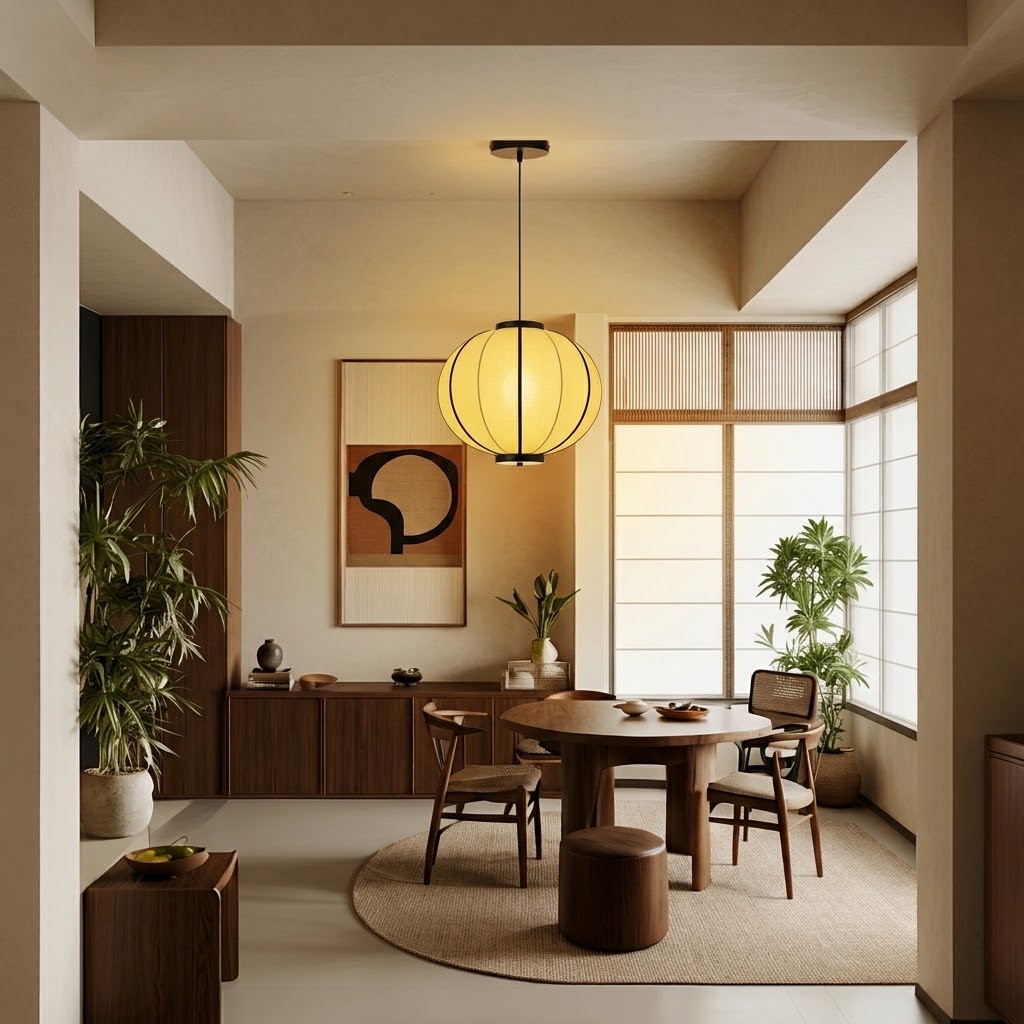 Modern Lantern Fabric Pendant Lamp for Dining Room
