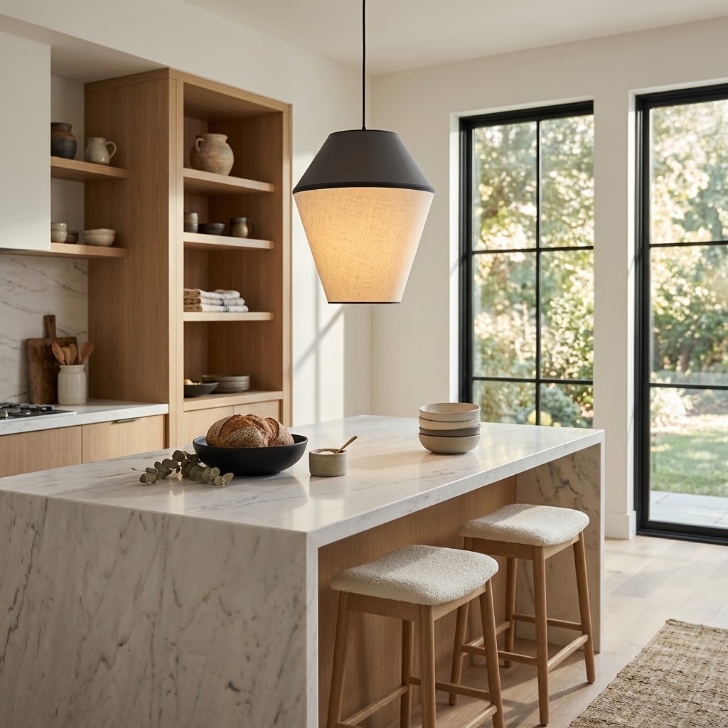 Modern Organic Two-Tone Fabric Pendant Light – Printed & Solid Shade