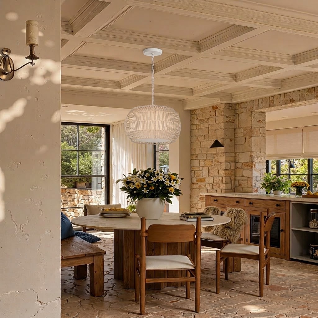 Natural Rattan Pendant Light, Boho Woven Ceiling Light