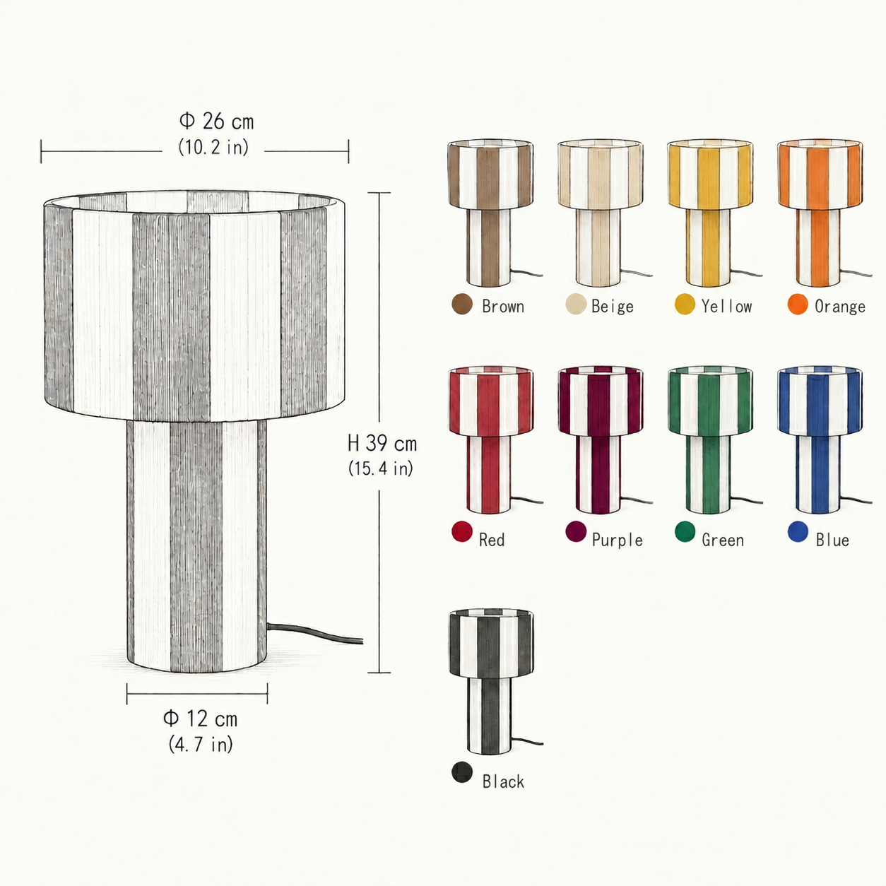 Modern Striped Cotton Cord Table Lamp for Bedroom & Living Room