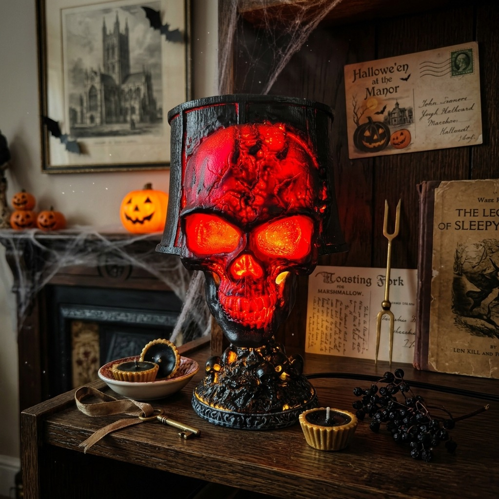 Spooky USB Lava Skull Lamp for Halloween Yard & Garden Decor