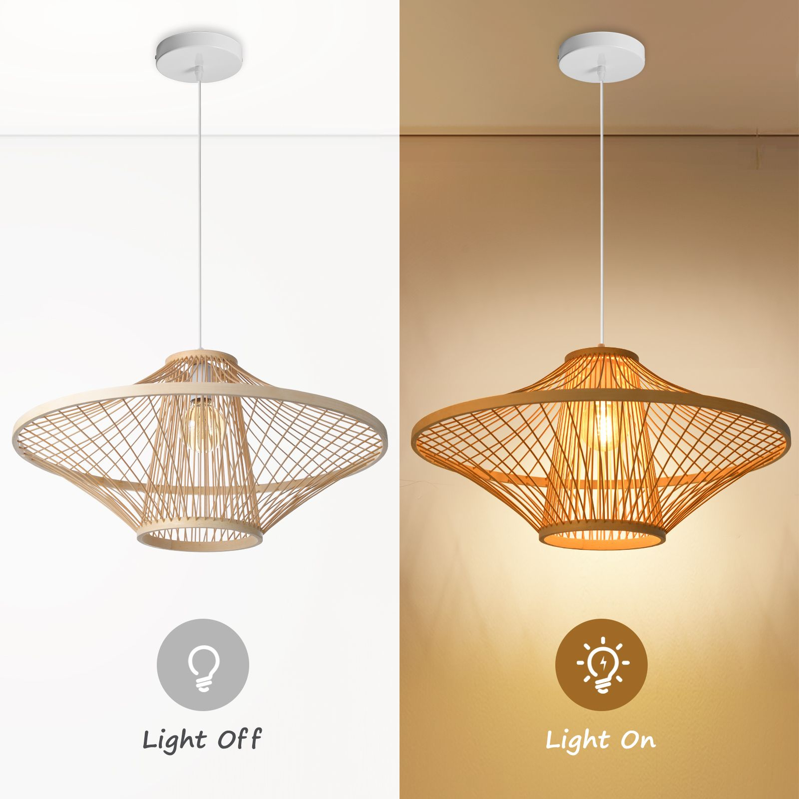 Handwoven Natural Rattan Cage Pendant Light, Coastal Modern Style, 23.6" Wide