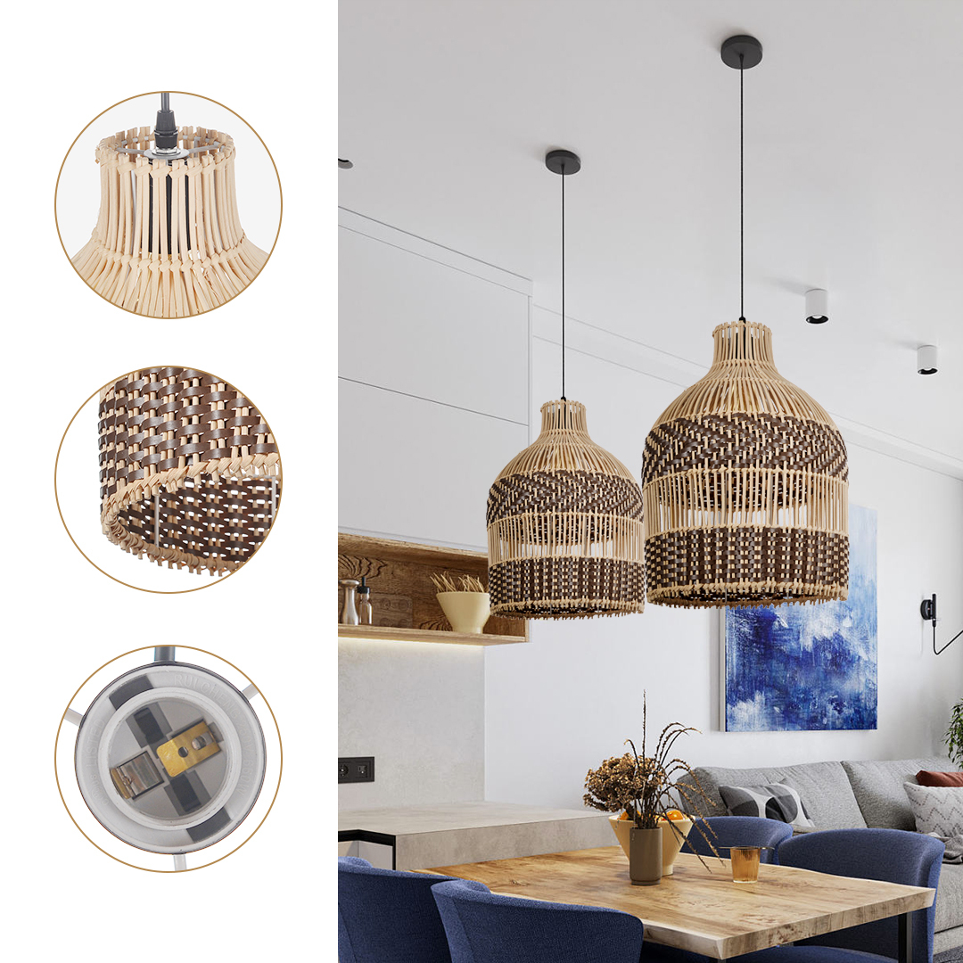 Boho Stripes Hand-woven Lampshade Elegant Rattan Pendant Light-labpiecesign