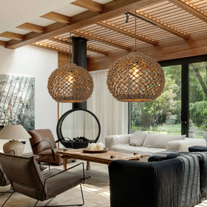 Boho style hollow braided pendant light-labpiecesign