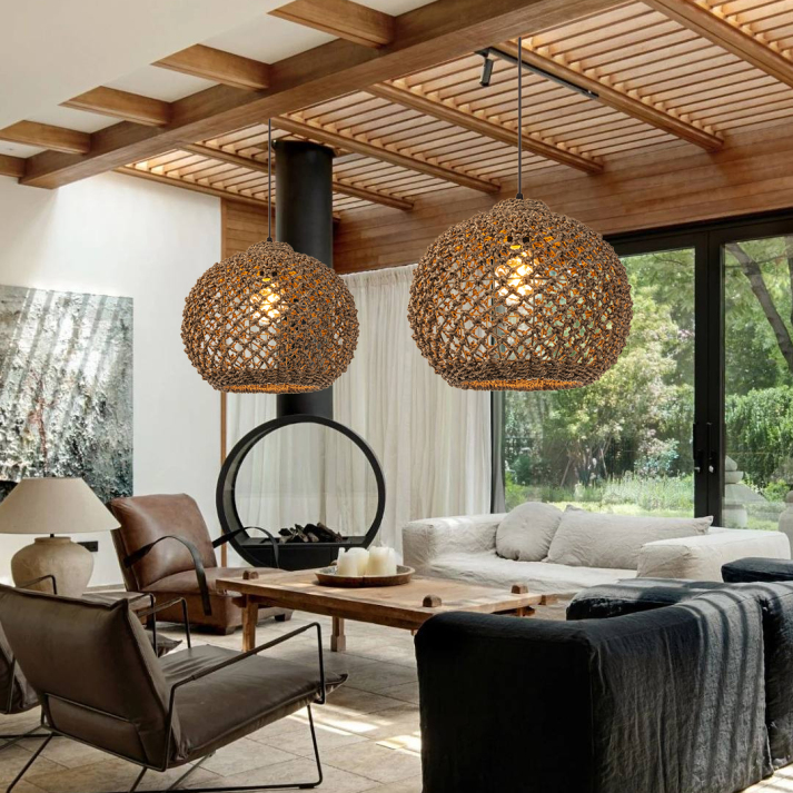 Boho style hollow braided pendant light-labpiecesign