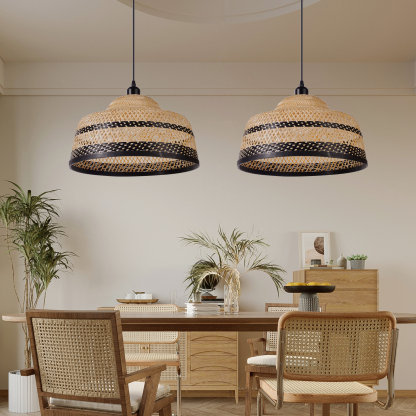 Wabi-sabi style black and natural color bamboo basket pendant lightshade-labpiecesign