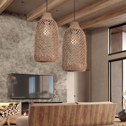Boho Farmhouse Natural Rattan Ceiling Chandelier Lighting-labpiecesign