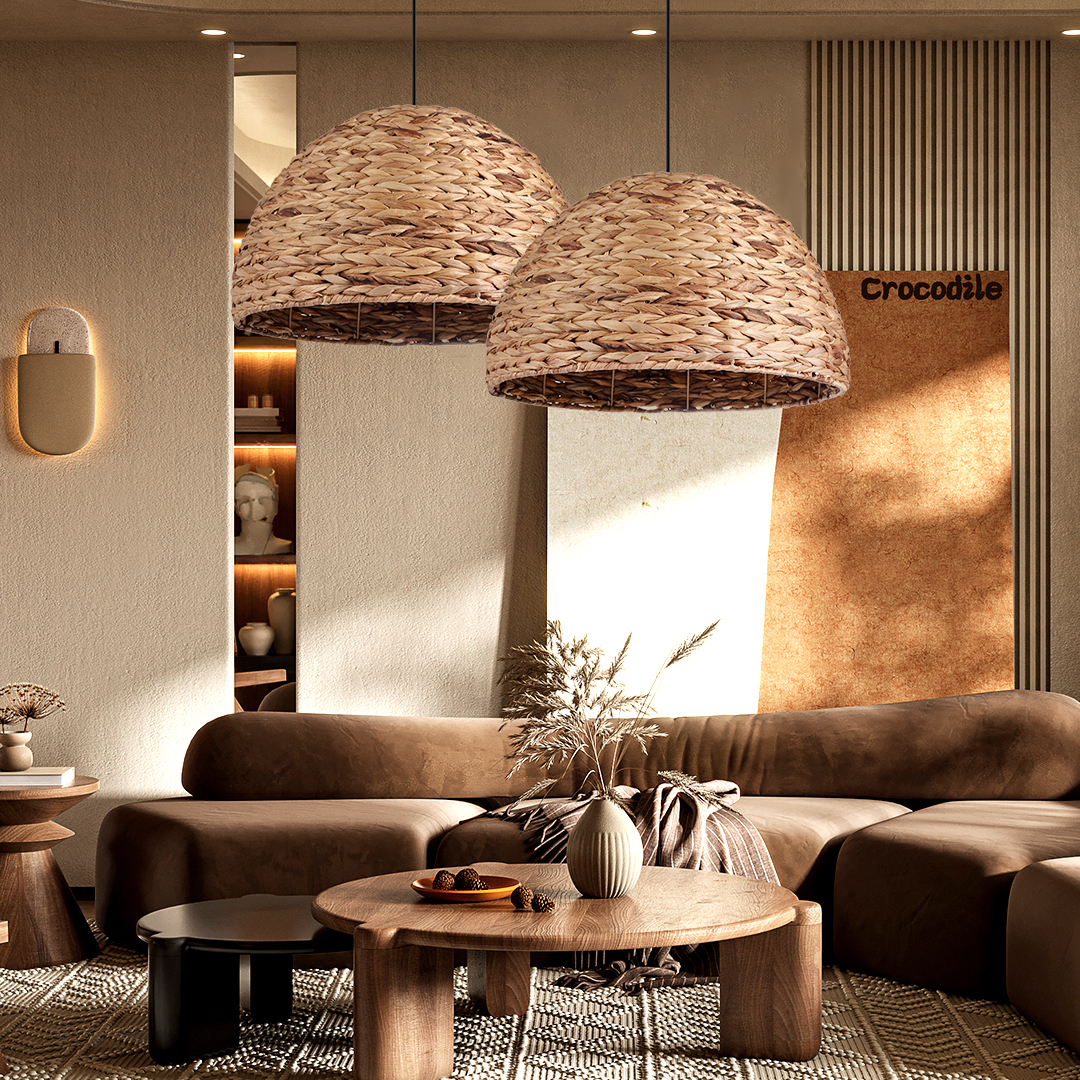 Basket Rattan Pendant Lights Seagrass Semi-circular Hand Woven Rattan Pendant Lights-labpiecesign