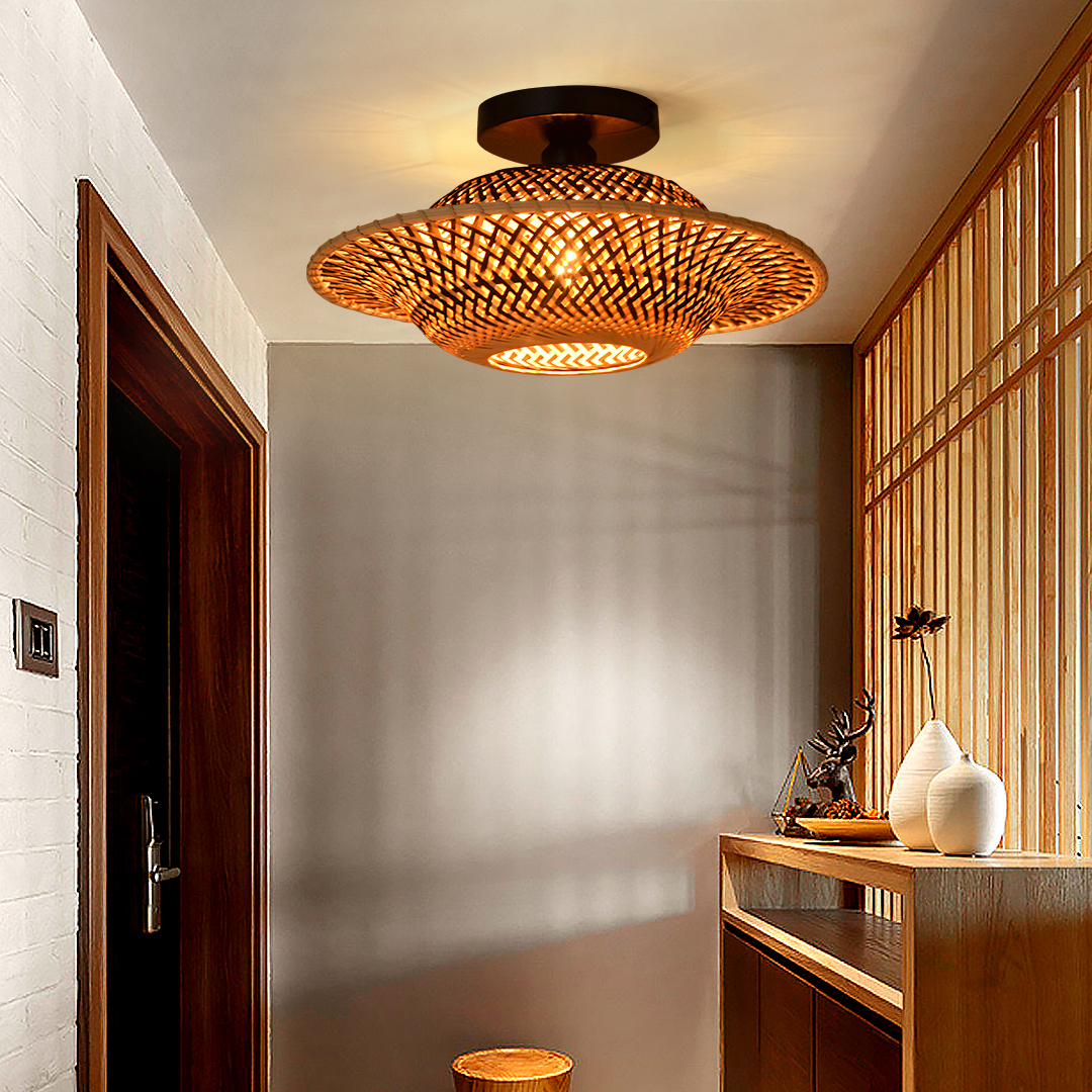 Black and white two-color rattan ceiling light-labpiecesign