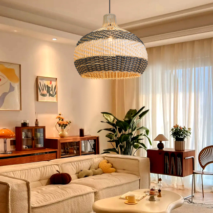 Grey Rattan Pendant Light Woven Rattan Lampshade-labpiecesign