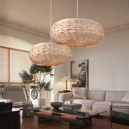 Wabi-sabi style bamboo natural ranttan waved pendant light-labpiecesign