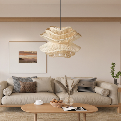 Vietnam Flower Rattan Pendant Light, Wicker Lampshade Chandelier, Bamboo Light Fixture Kitchen Dining Living Room, Woven Lantern Vintage