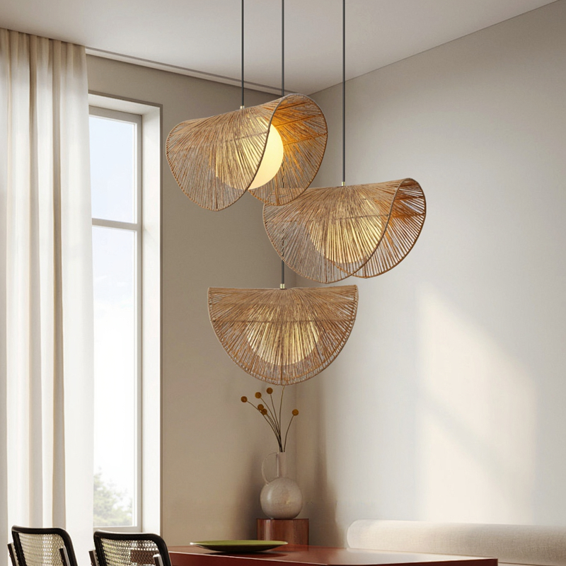 Wabi-Sabi Style Vintage Rattan Hemp Rope Chandelier