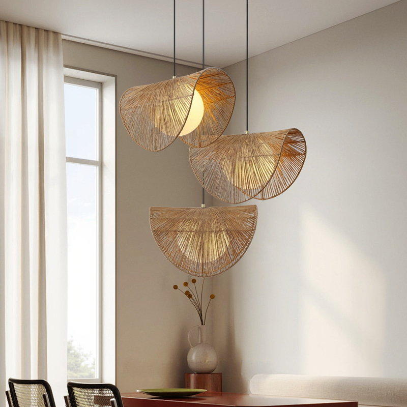 Wabi-Sabi Style Vintage Rattan Hemp Rope Chandelier