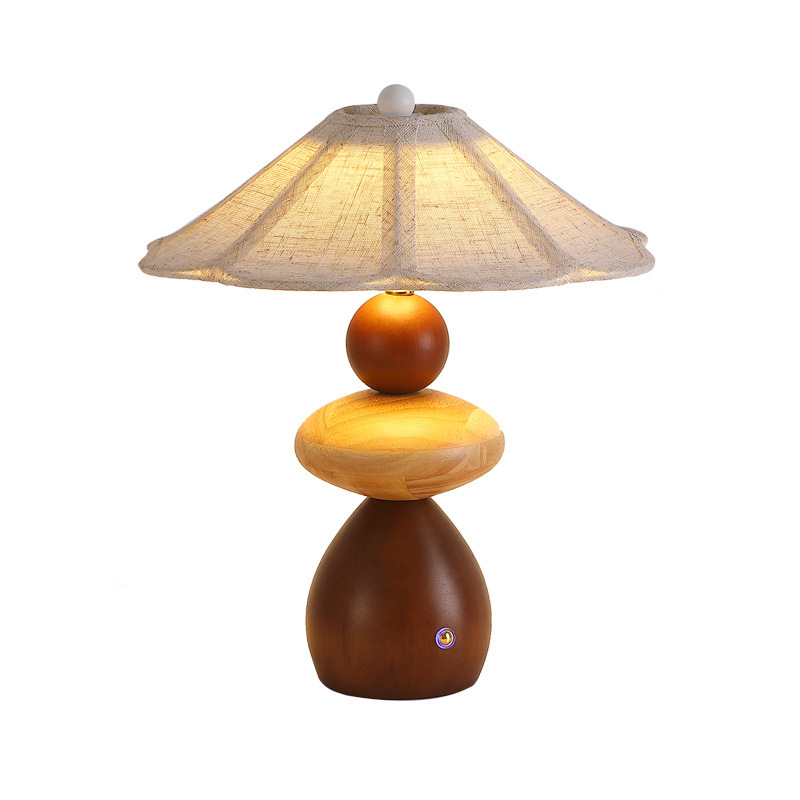 Modern Beige Wood Table Lamp for Bedroom