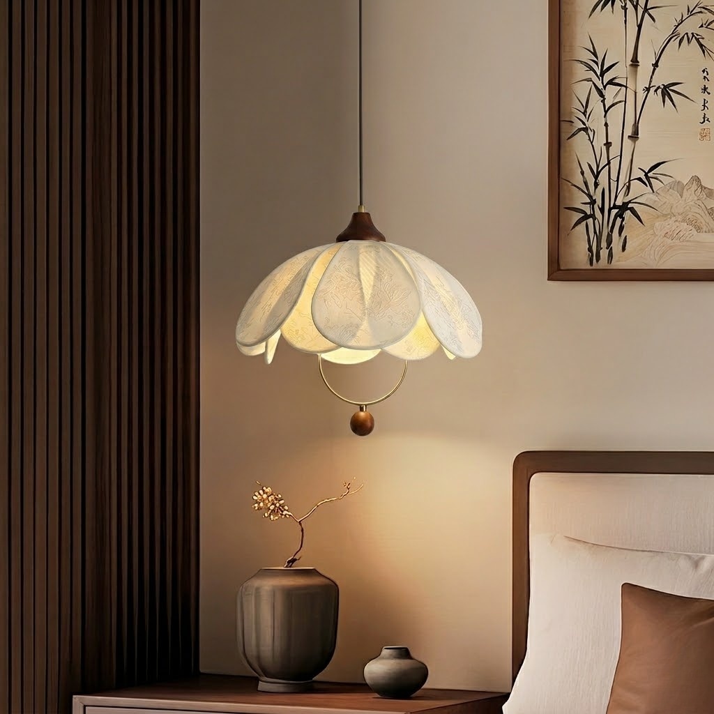 Elegant Floral Fabric Pendant Light for Dining Room