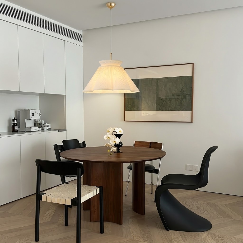 Modern Ivory Pleated Fabric Pendant Light for Dining Room