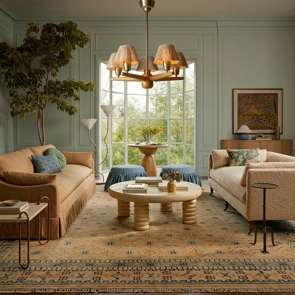 Mid-Century Solid Wood Fabric Chandelier for Dining Room & Bedroom