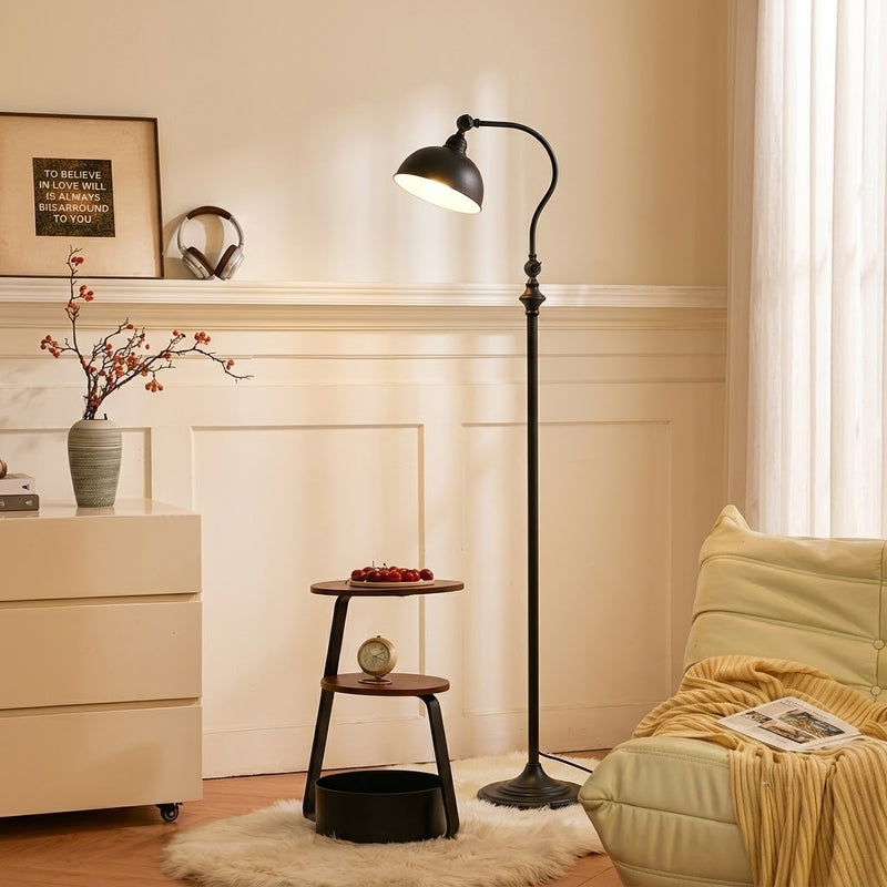 Vintage Adjustable Arc Floor Lamp with Dome Shade for Living Room