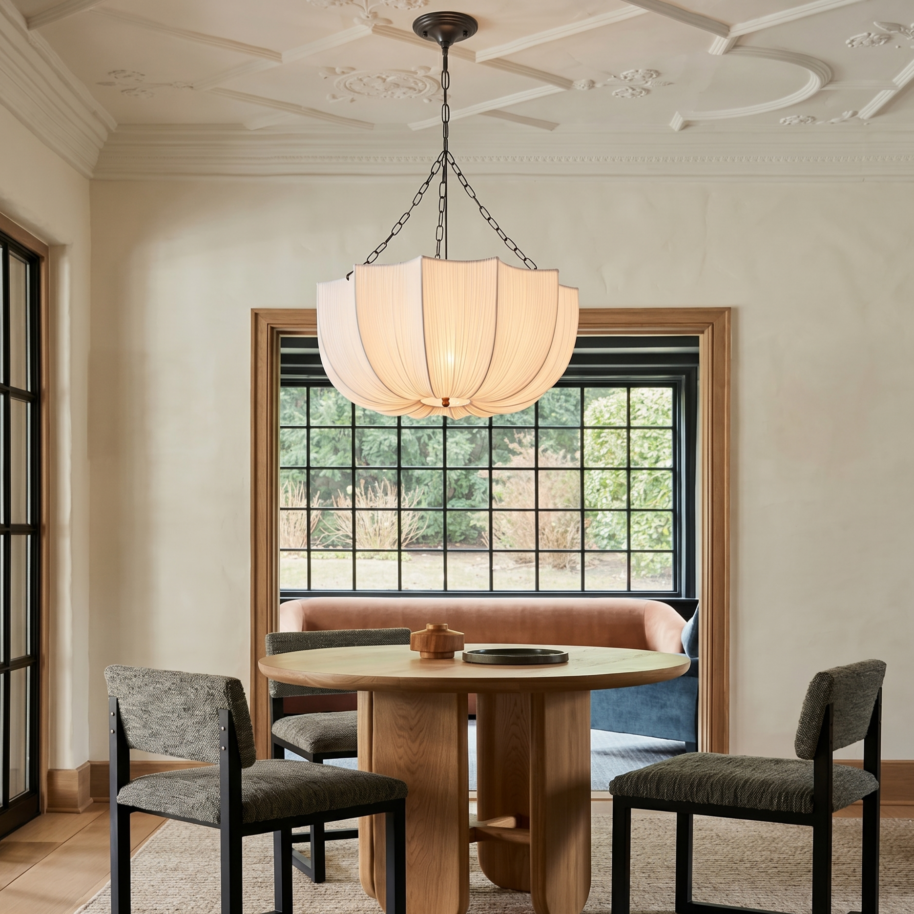 French-style Fabric Pendant Light,Elegant Minimalist Lighting for Living Room and Dining Room