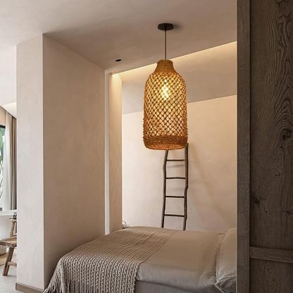 Boho Farmhouse Natural Rattan Ceiling Chandelier Lighting-labpiecesign