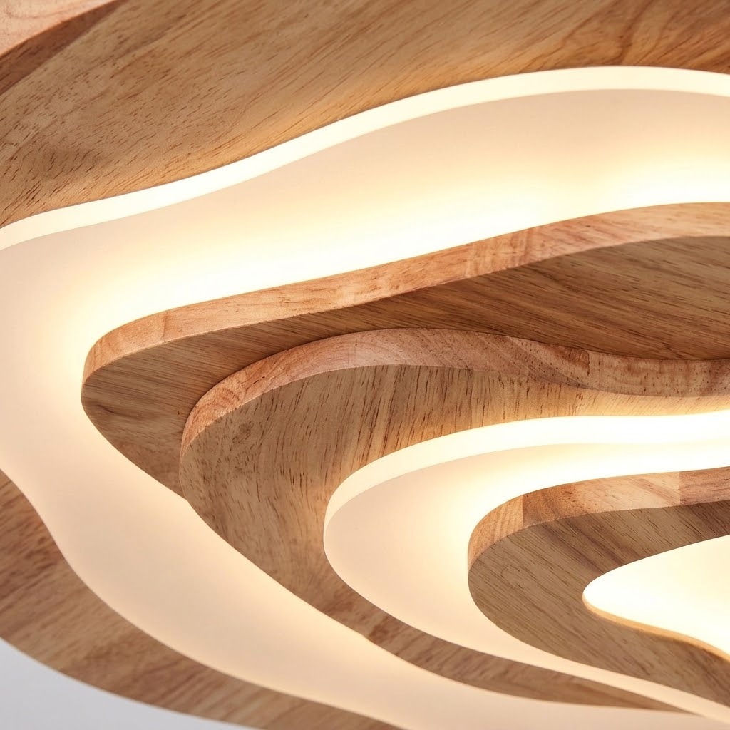 Modern Sculptural Wood LED Pendant Light for Dining Room