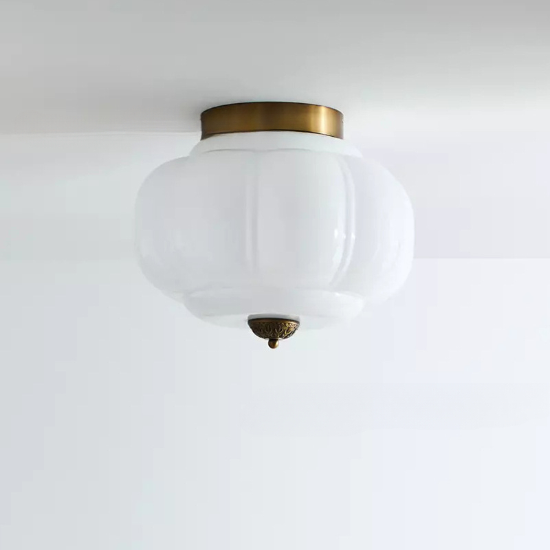 French Glass Vintage Ceiling Light Pumpkin Lantern Lamp