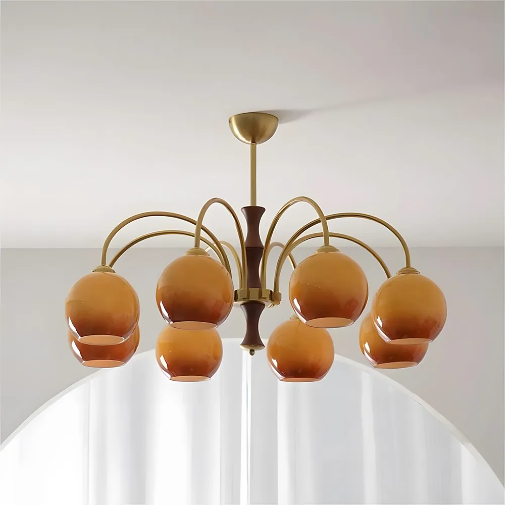 Medieval Ball Glass Iron Brown Living Room Chandelier