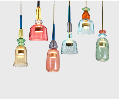 VINTAGE COLORED GLASS PENDANT LIGHT 