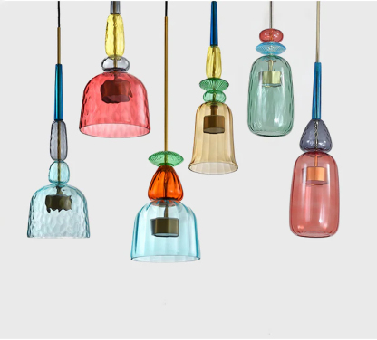 VINTAGE COLORED GLASS PENDANT LIGHT 