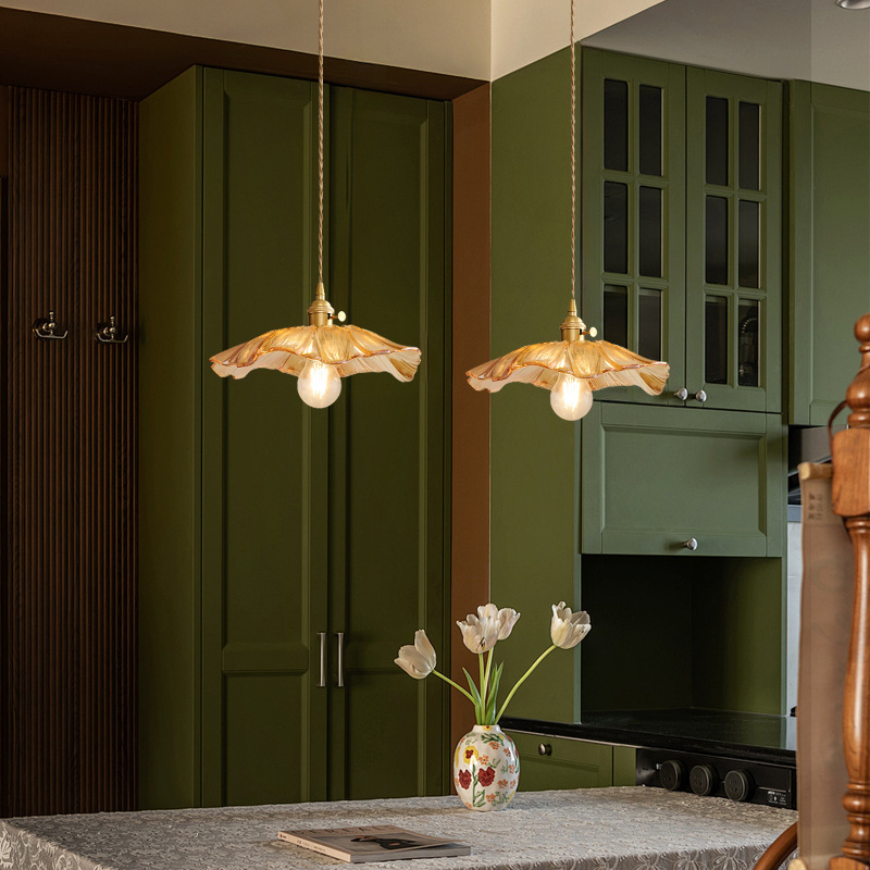  Vintage Lotus Leaf Glass Pendant Light
