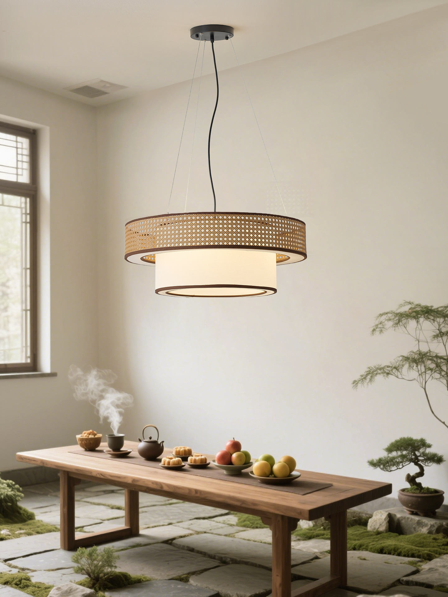 Japanese Style Rattan Pendant Light for Farmhouse Homestay Hotel