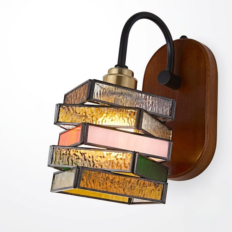 Vintage Geometric Stained Glass Wall Sconce