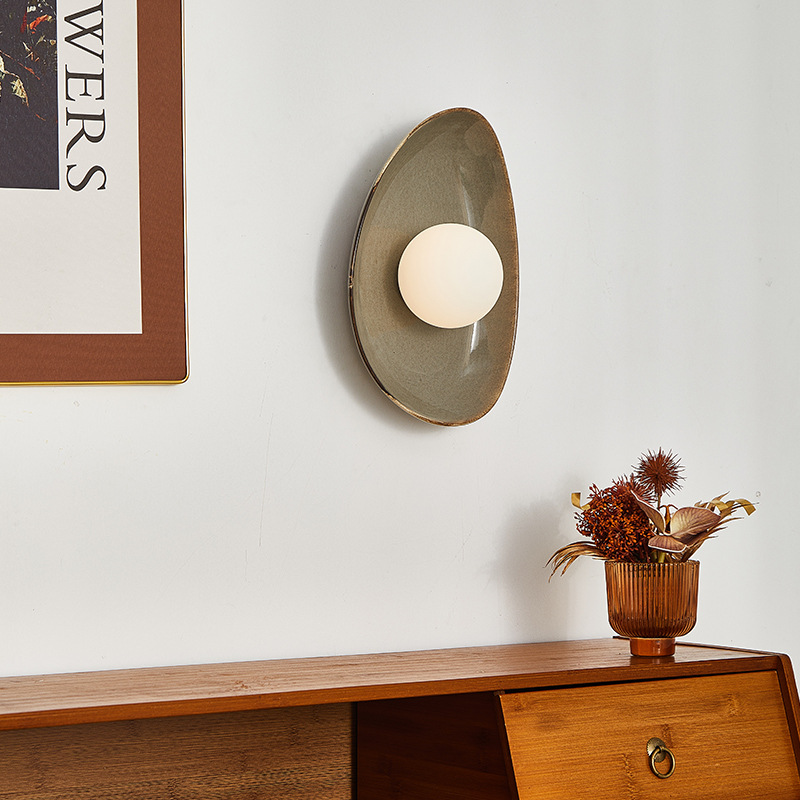 Wabi-Sabi Style Ceramic Wall Lamp Bedroom Bedside Corridor Lamp 