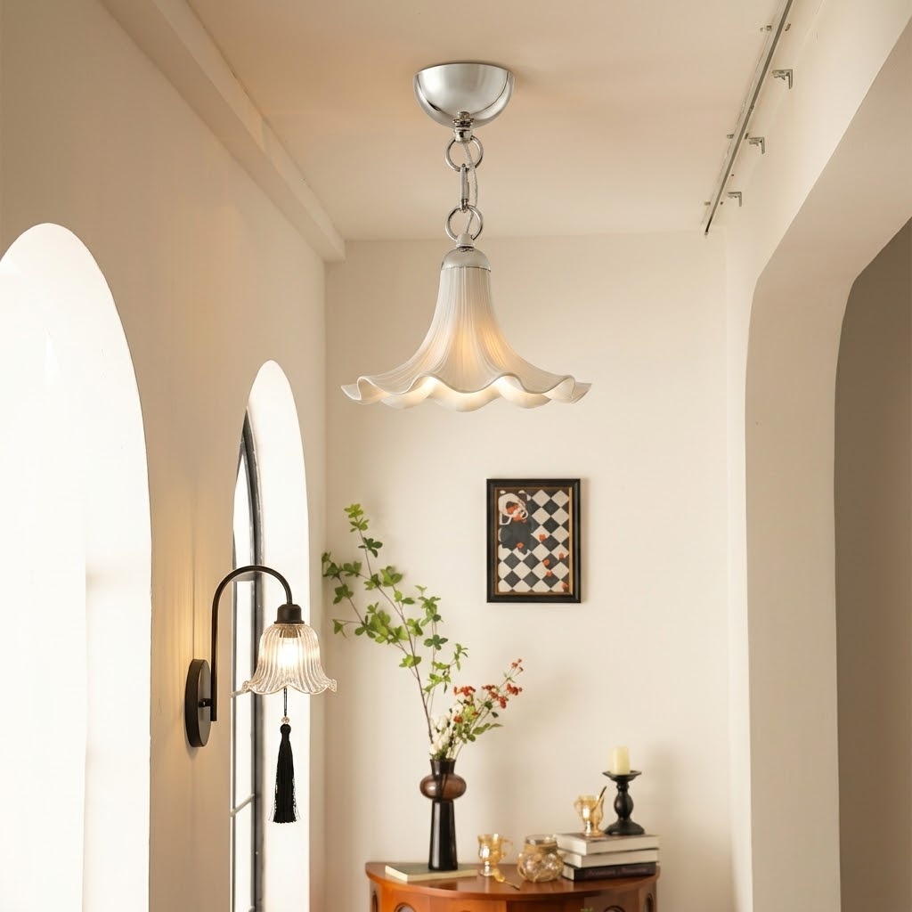 Vintage Flower Ceramic Pendant Light for Entryway