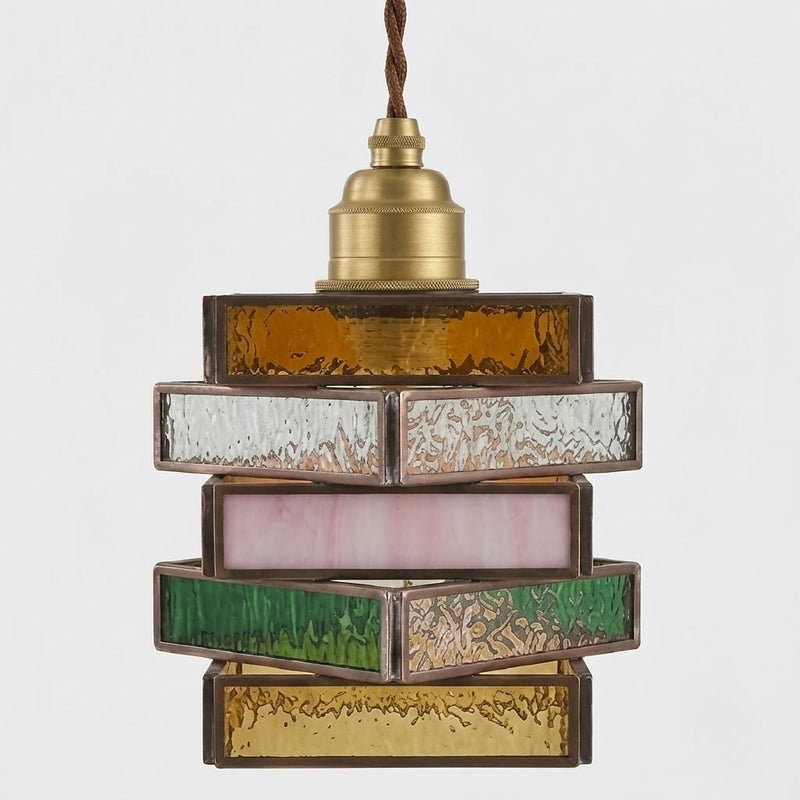 Vintage Geometric Stained Glass Pendant Light