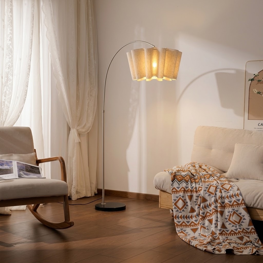 Modern Wavy Pleated Arc Floor Lamp for Living Room & Bedroom