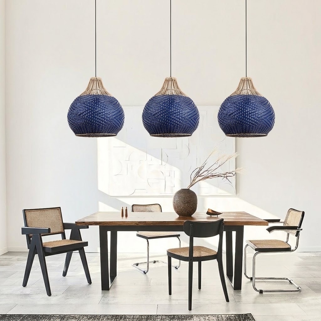 Coastal Woven Blue Pendant Light for Kitchen & Dining Room