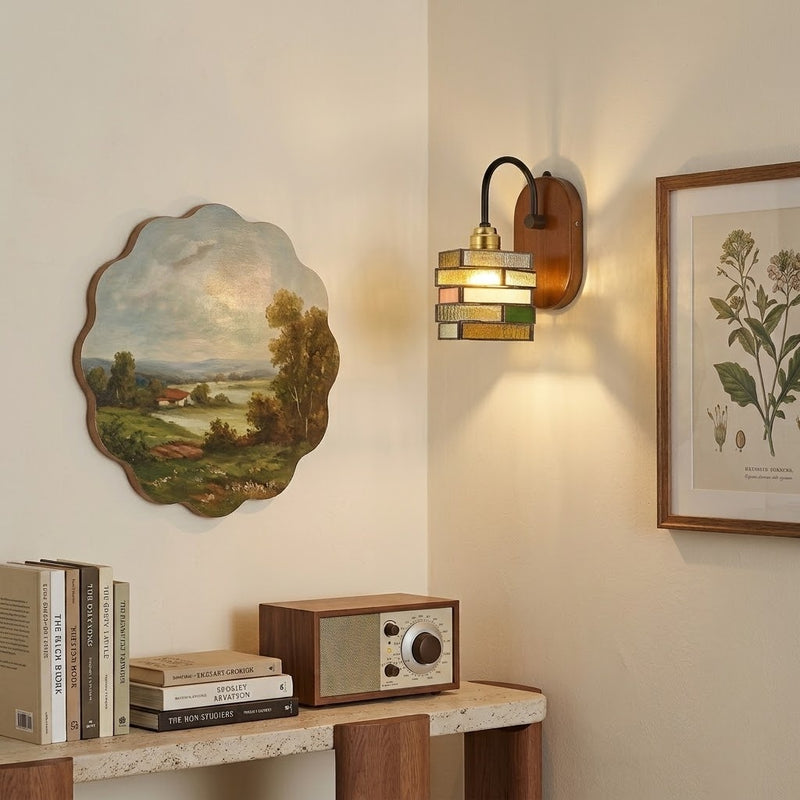 Vintage Geometric Stained Glass Wall Sconce