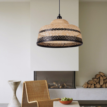 Wabi-sabi style black and natural color bamboo basket pendant lightshade-labpiecesign