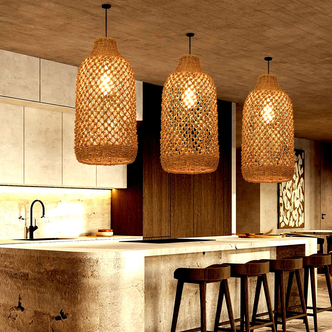 Boho Farmhouse Natural Rattan Ceiling Chandelier Lighting-labpiecesign