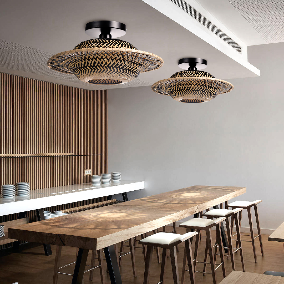 Black and white two-color rattan ceiling light-labpiecesign