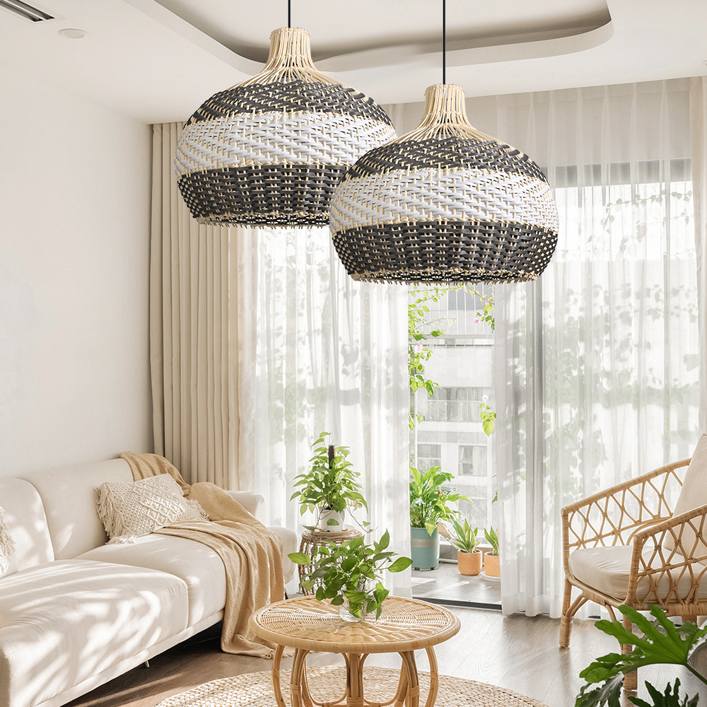 Grey Rattan Pendant Light Woven Rattan Lampshade-labpiecesign