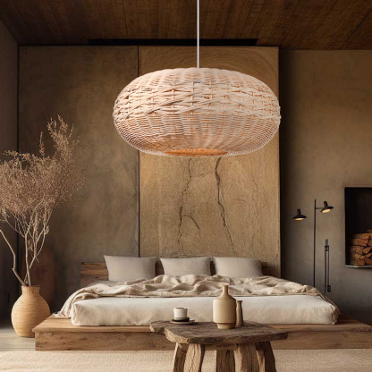Wabi-sabi style bamboo natural ranttan waved pendant light-labpiecesign