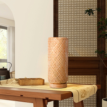Cylindrical bamboo table lamp for bedroom-labpiecesign